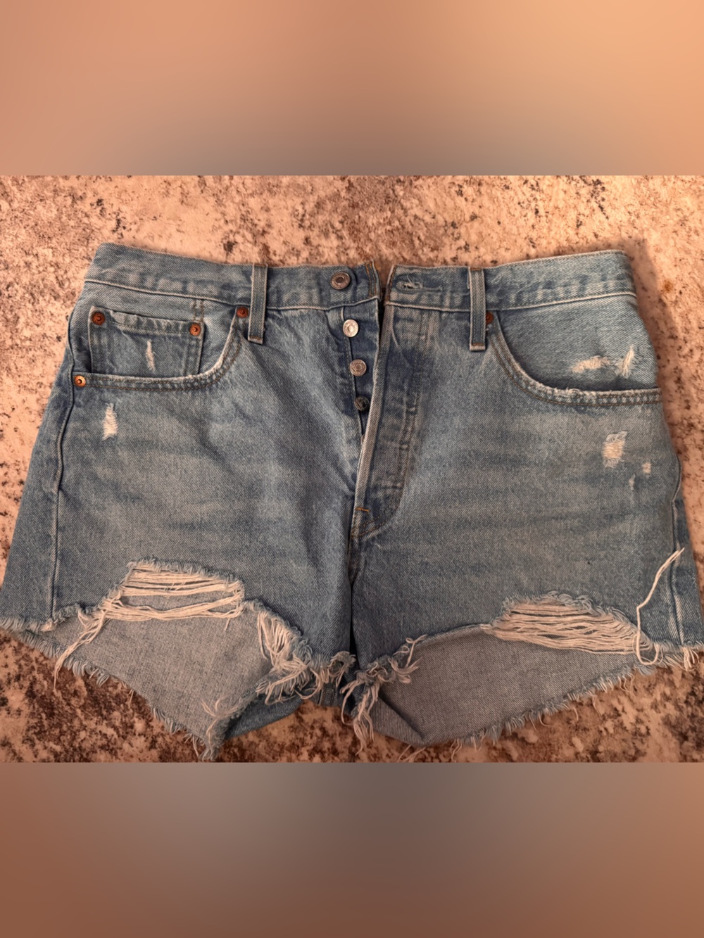 Levi's Light Blue Distressed High-Rise Denim Shorts Size 31